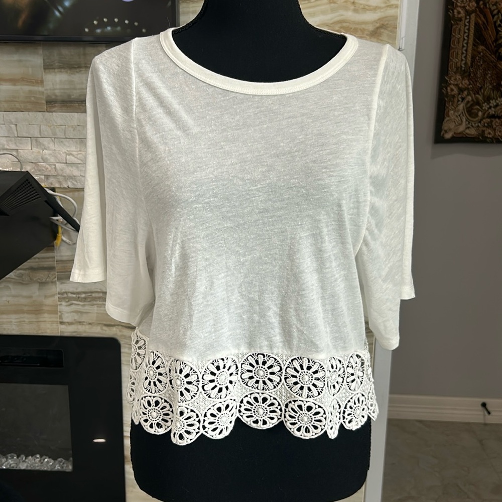 Zara Trafaluc Lace Trim White Blouse. Size S (136)
